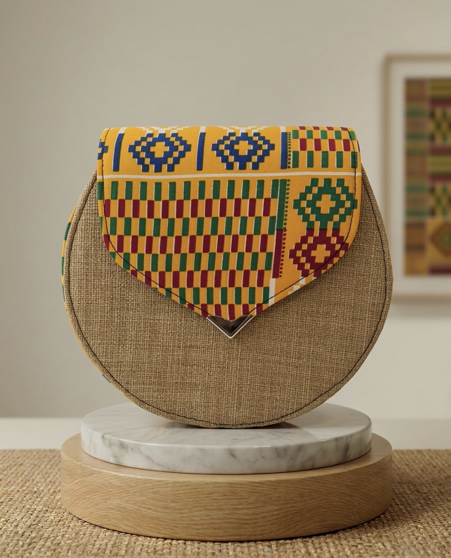 Sac à main rond en tissu africain