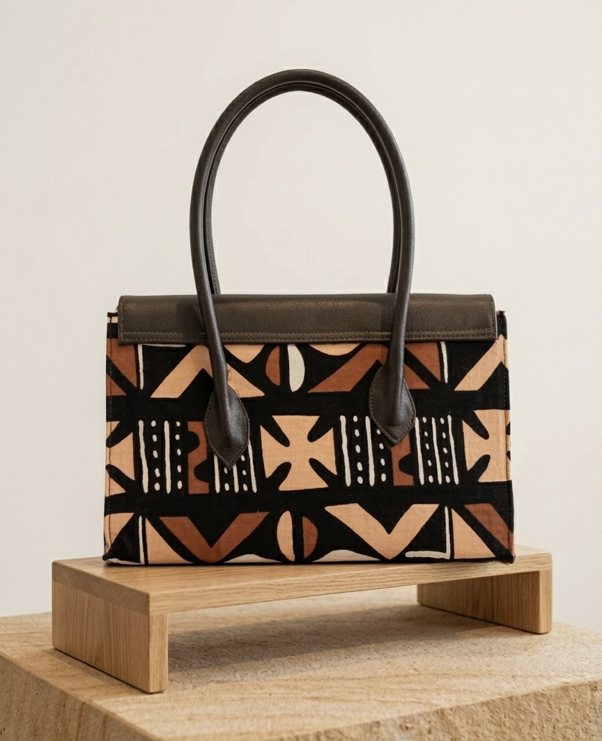 Sac à main en cuir et tissu ethnique