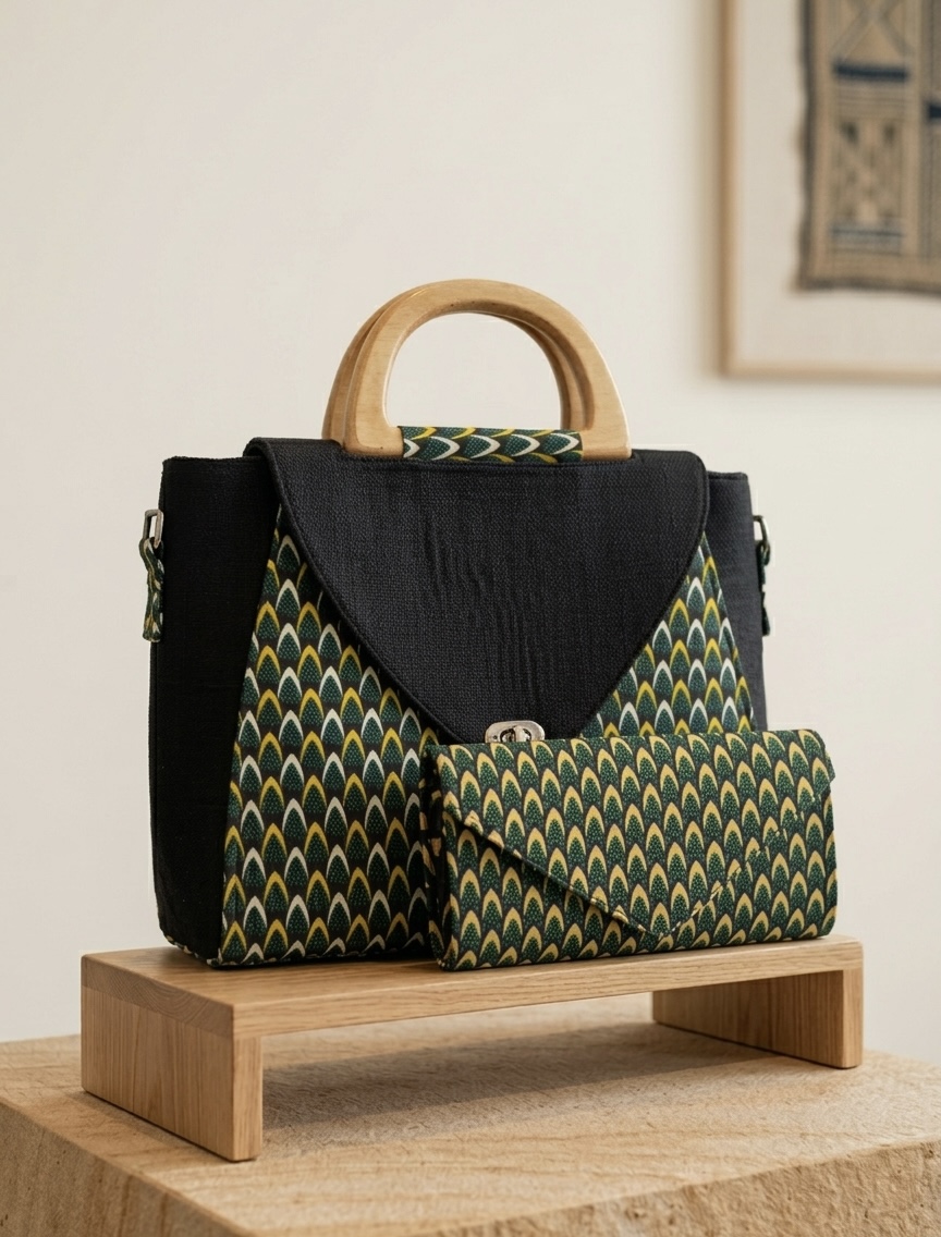 Sac à main en tissu wax et pochette assortie