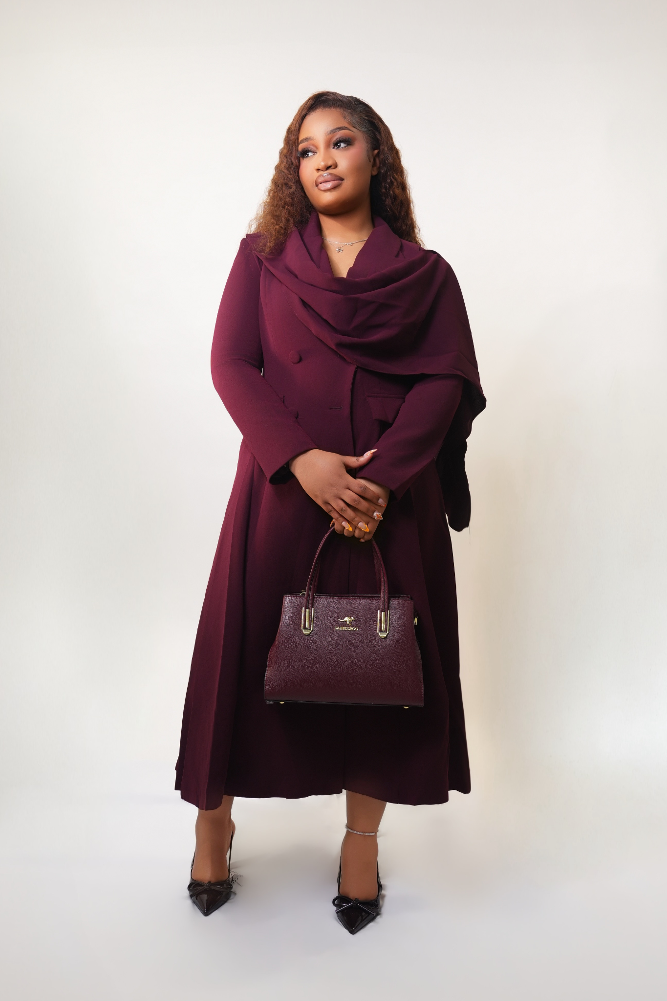 Robe veste long bordeaux femme