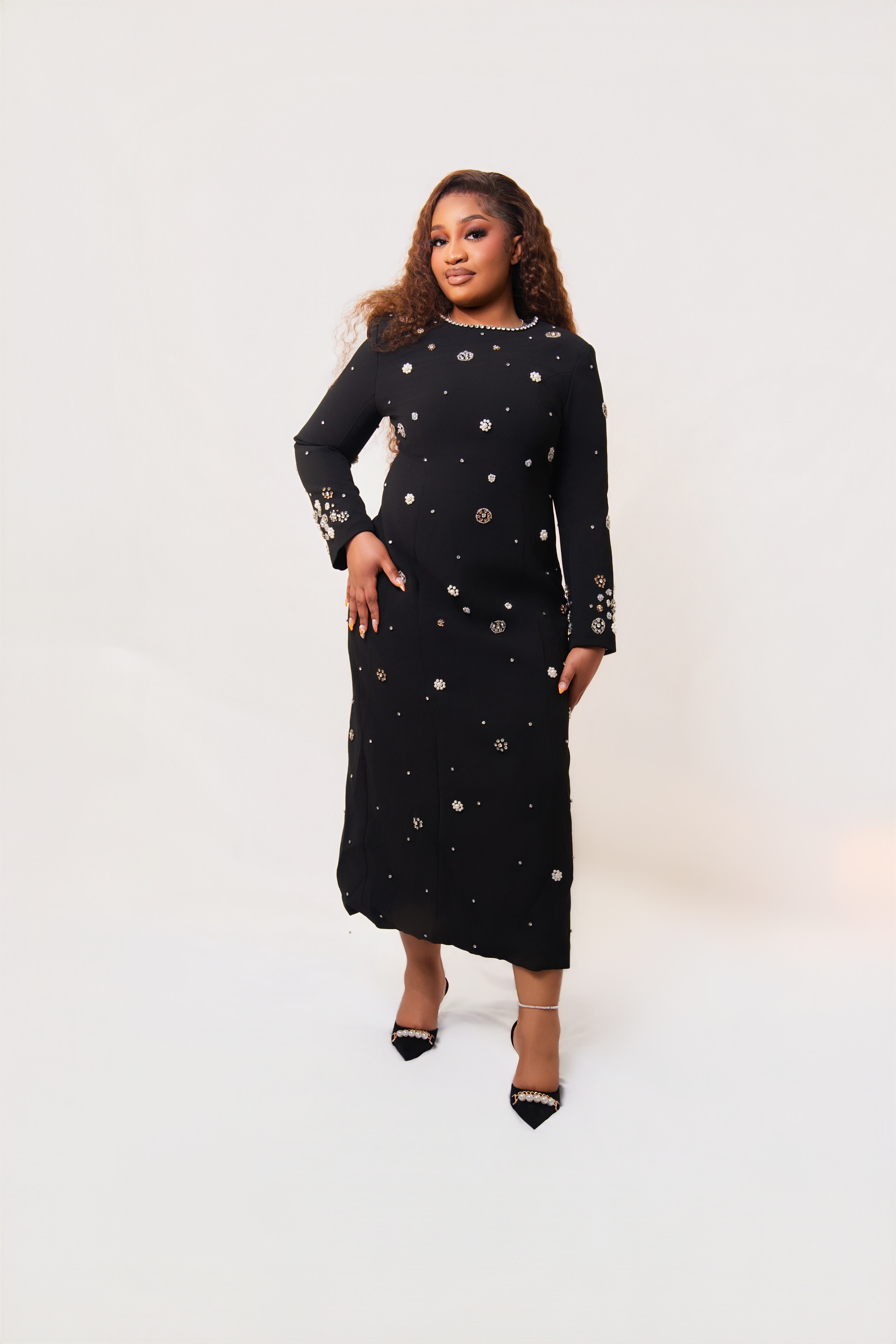 Robe noire élégante à strass