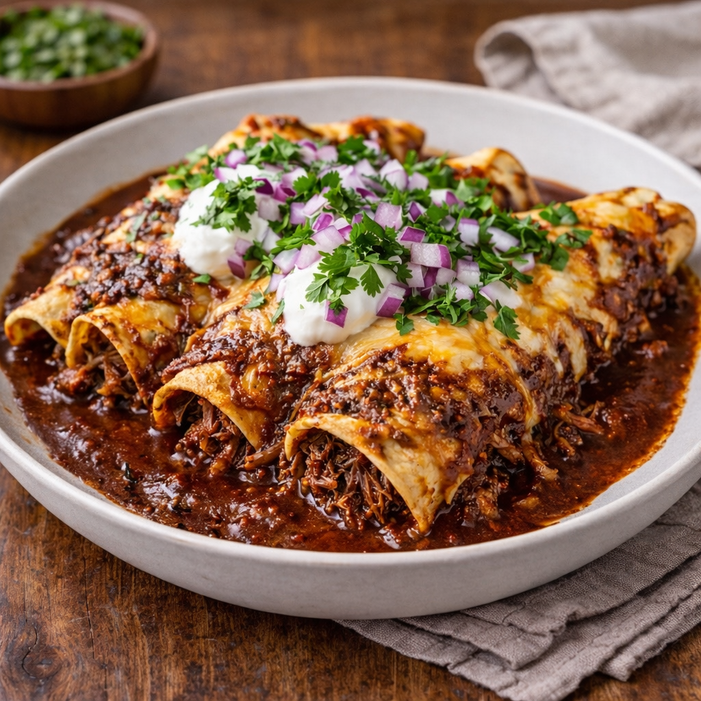 Slow-Braised Beef Barbacoa Enchiladas