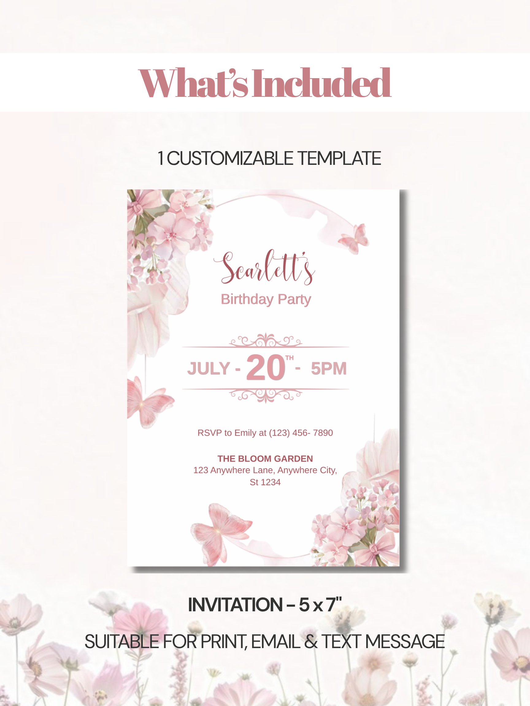 Pink Floral Birthday Invite