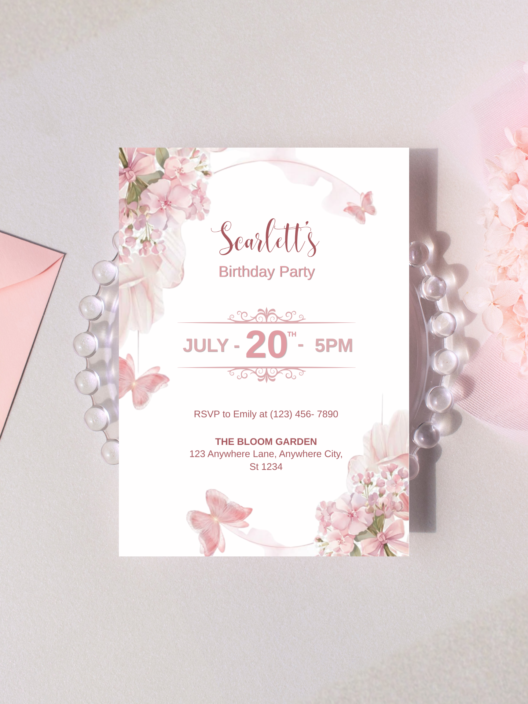 Pink Floral Birthday Invite