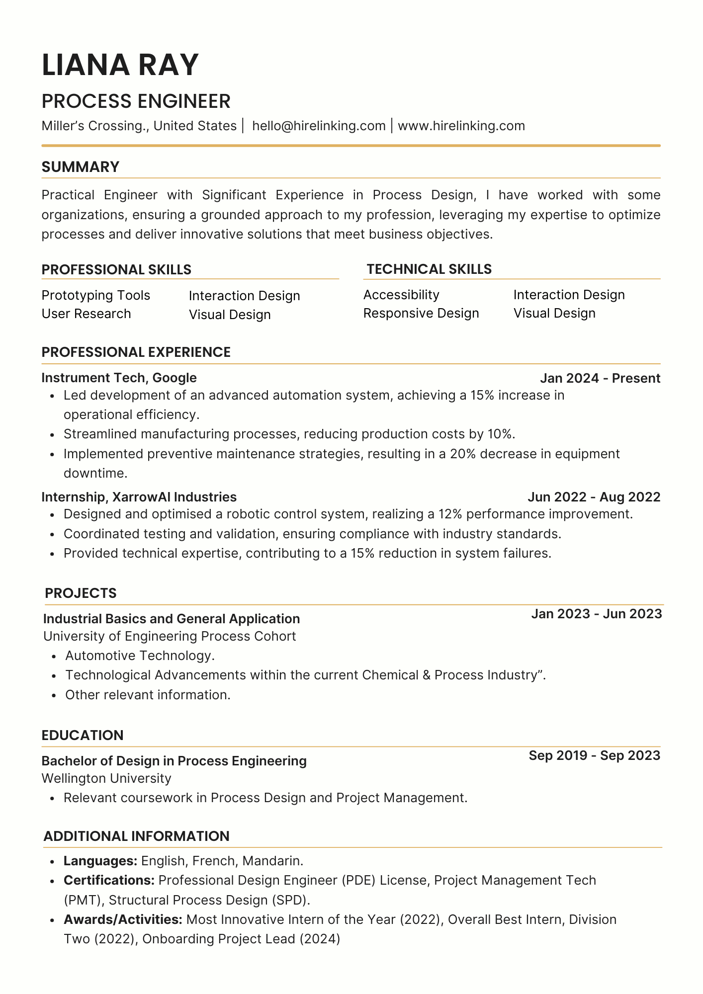 Process Engineer Resume Template