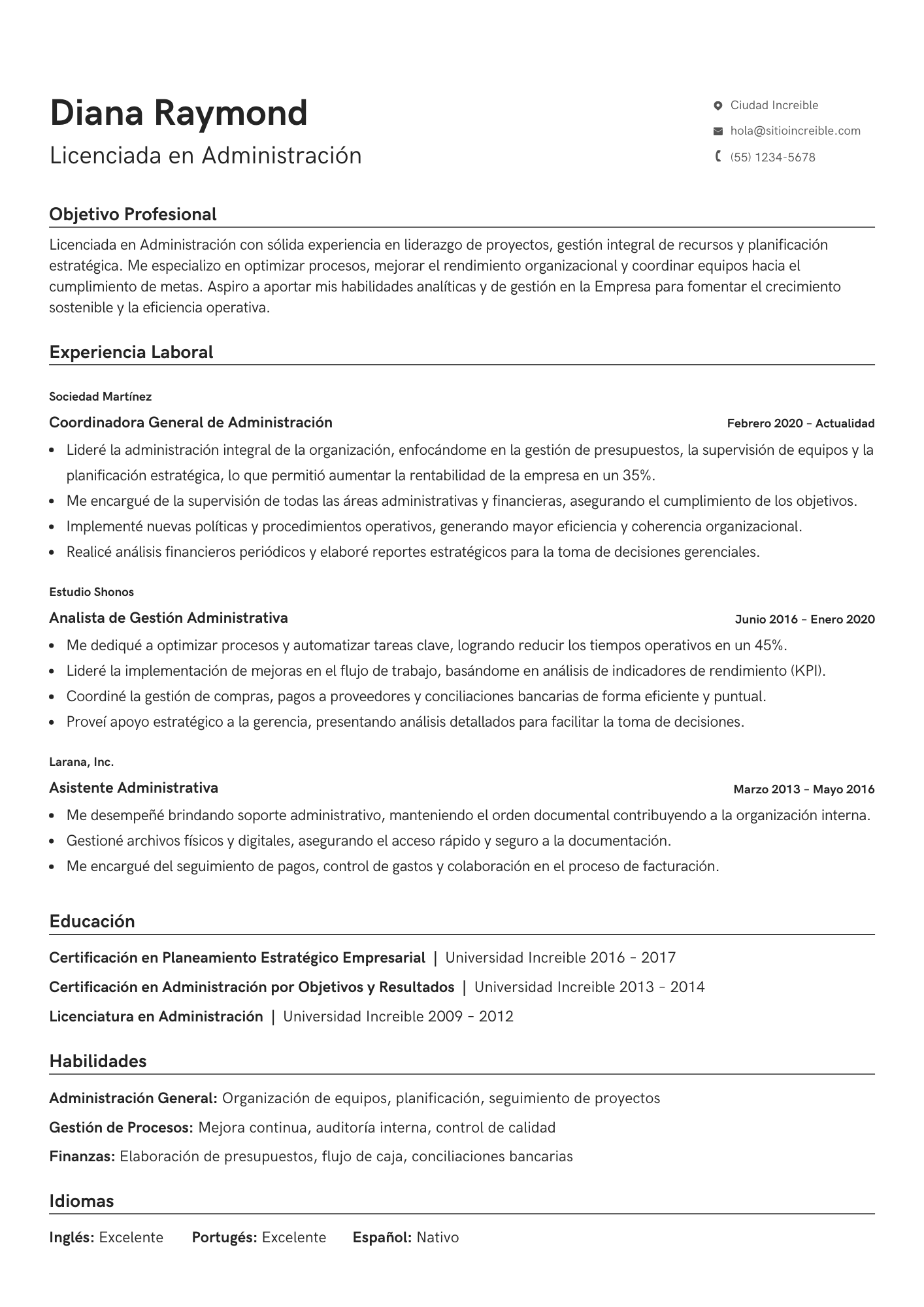 Professional Resume Template - Diana Raymond