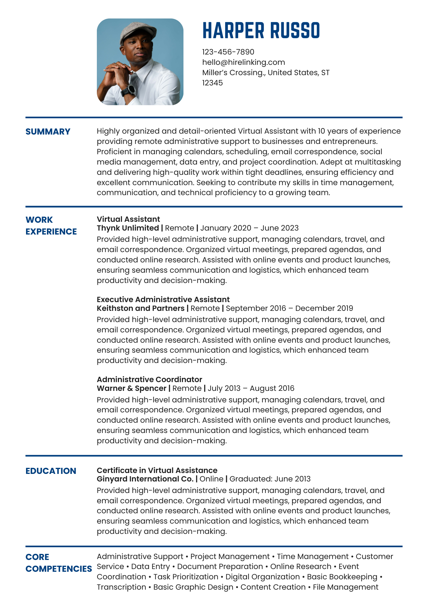 Professional Virtual Assistant Resume Template