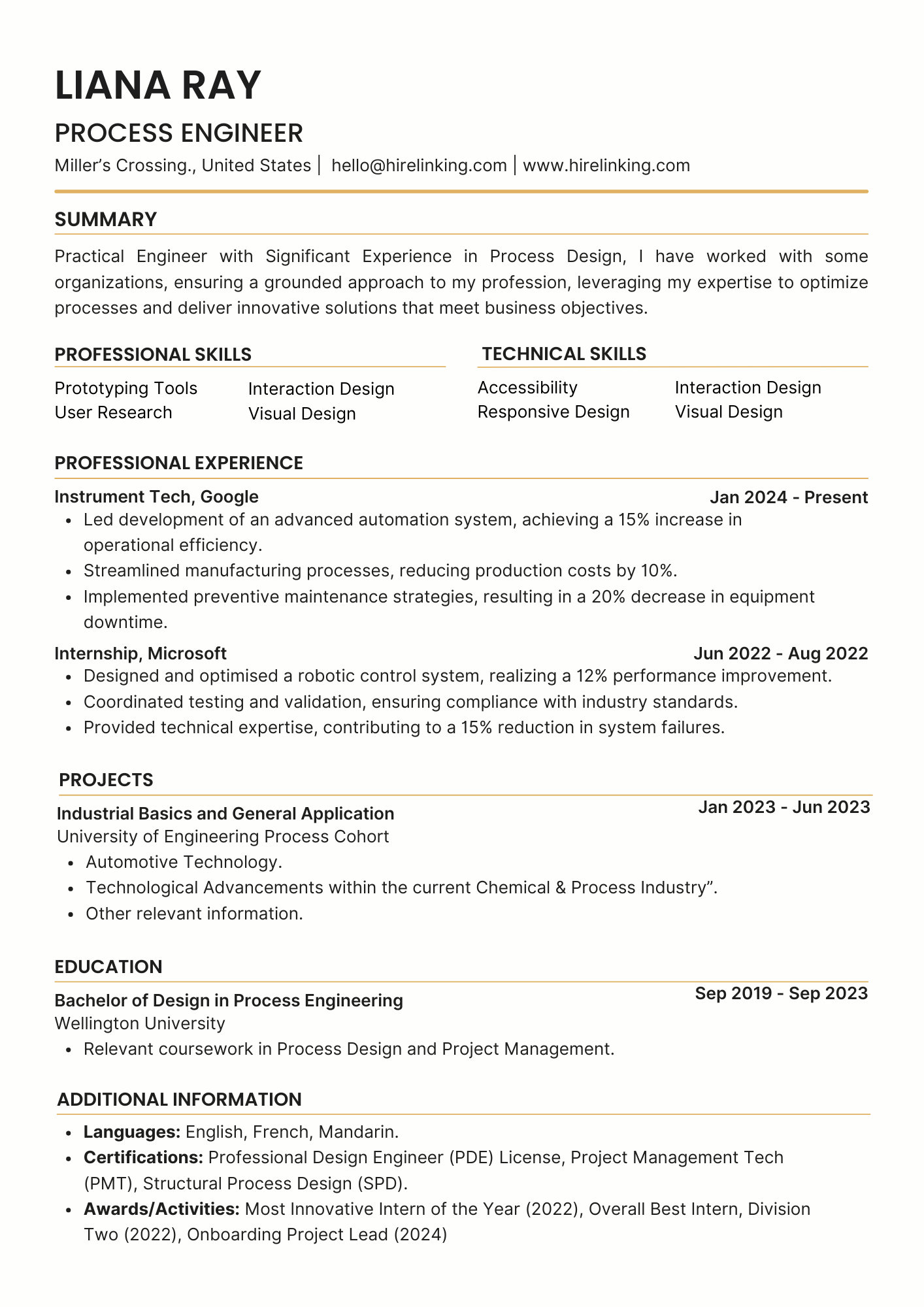 Process Engineer Resume Template