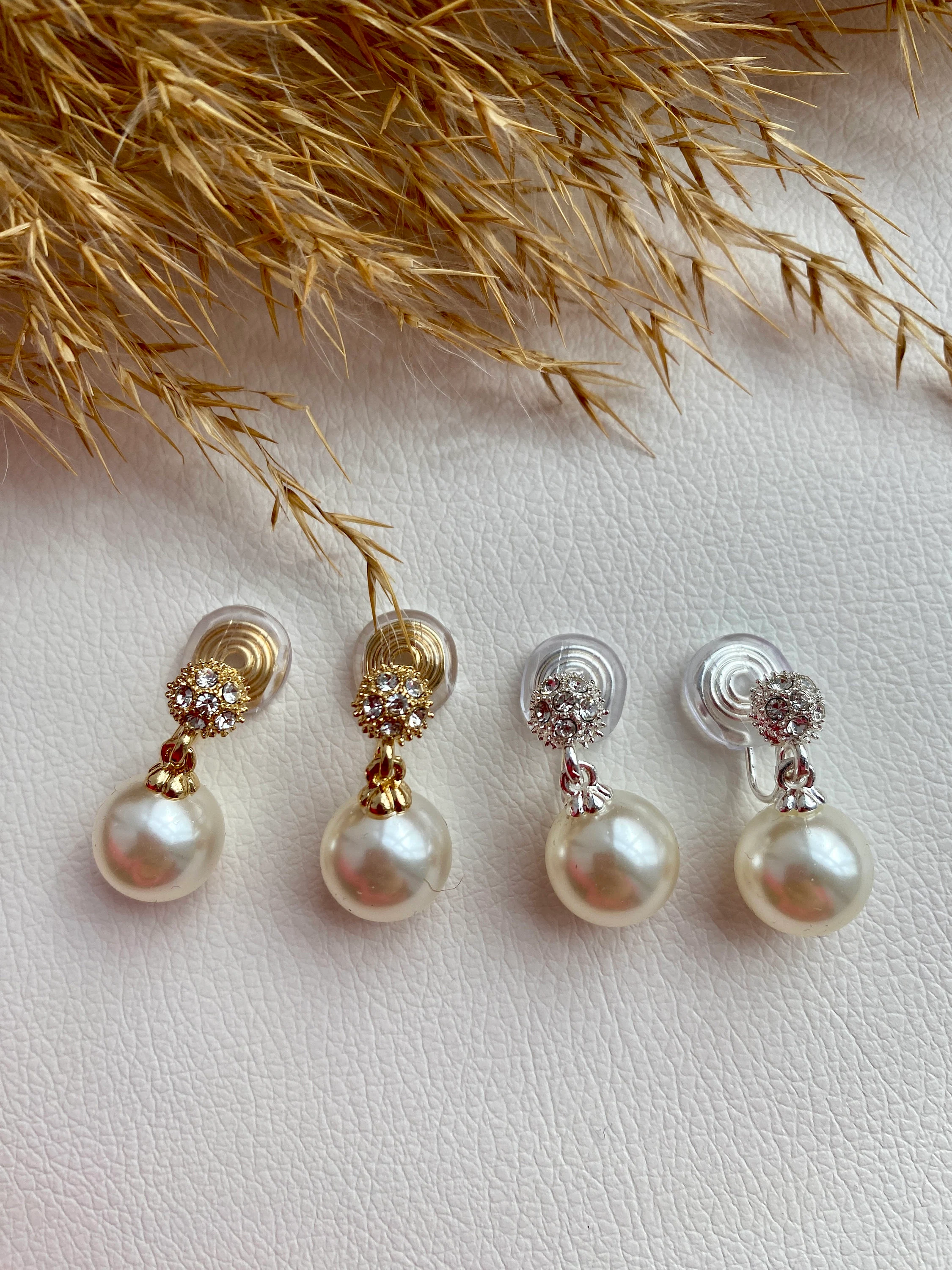 Pearl  Clips Ohrringe ohne Ohrringeloch: Goldfarbig or Silberfarbig #2026013