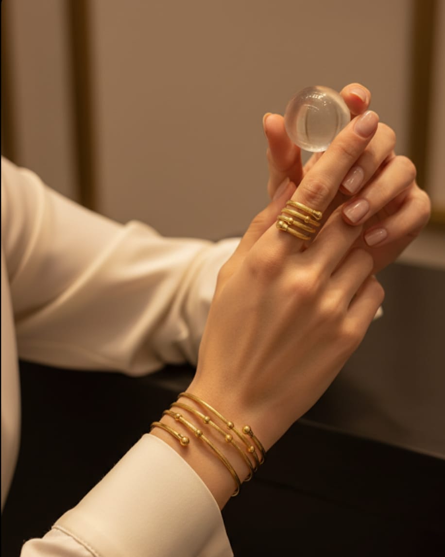Elegant Gold Stacked Bracelet & Ring Set