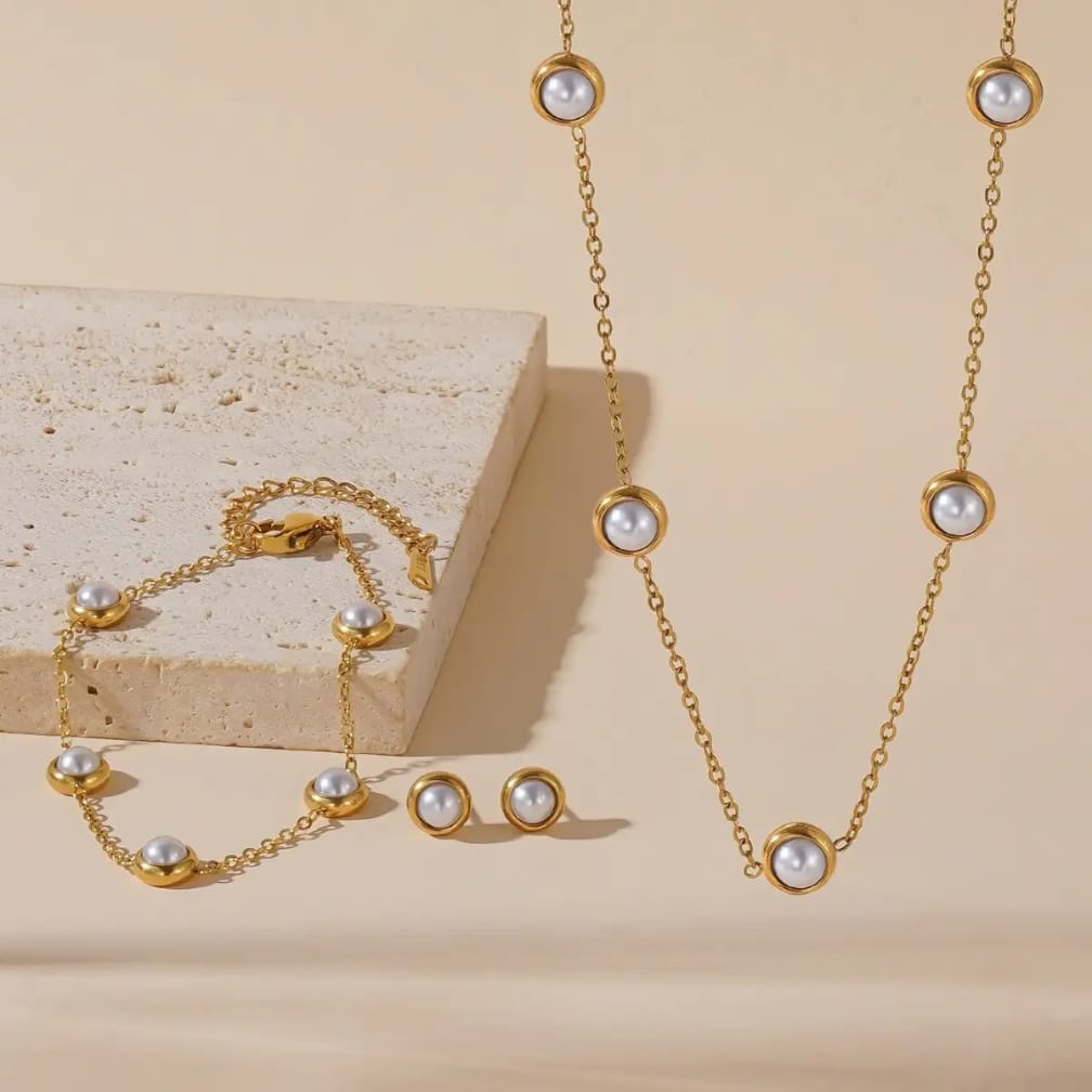 Gold Plated Pearl Jewelry Set