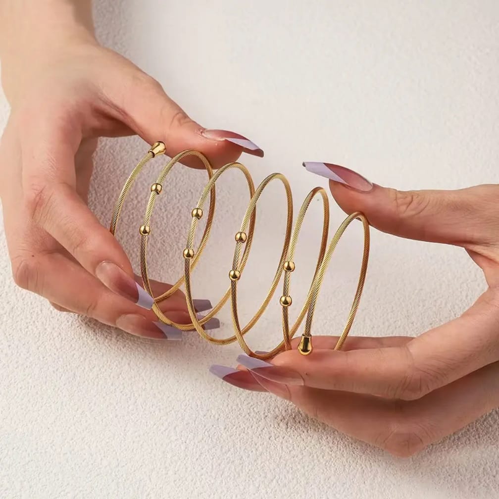 Elegant Gold Stacked Bracelet & Ring Set