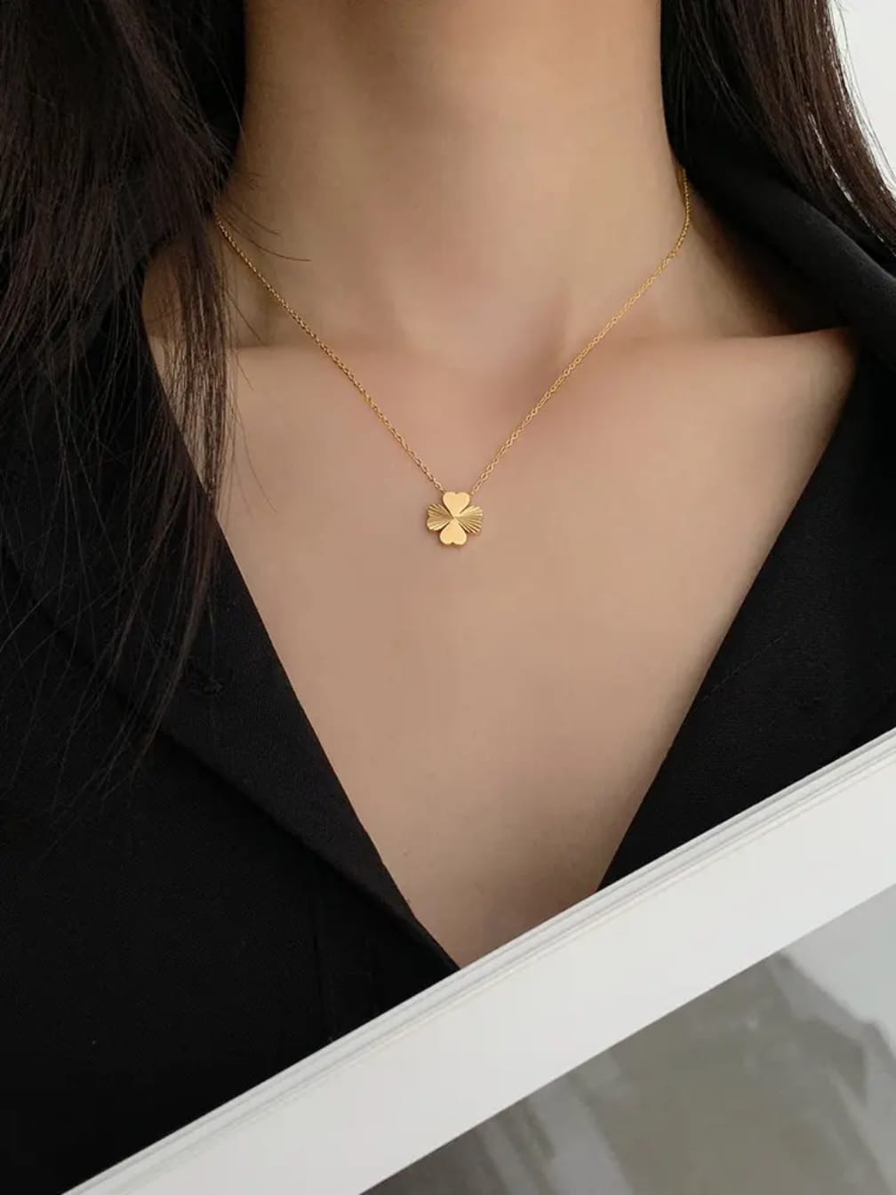 Gold Clover Pendant Necklace..