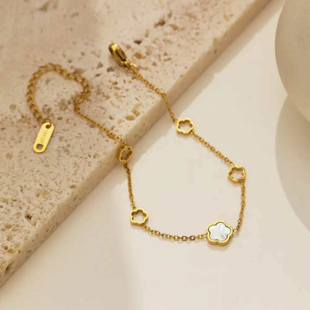 Flower Shell Charm Bracelet In Stainless Steel Premium Quality Tarnish Free 