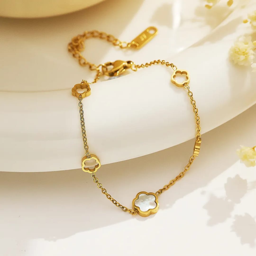 Flower Shell Charm Bracelet In Stainless Steel Premium Quality Tarnish Free 
