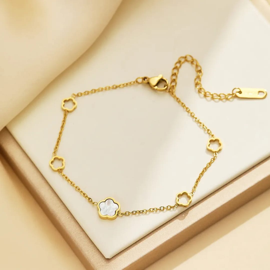 Flower Shell Charm Bracelet In Stainless Steel Premium Quality Tarnish Free 