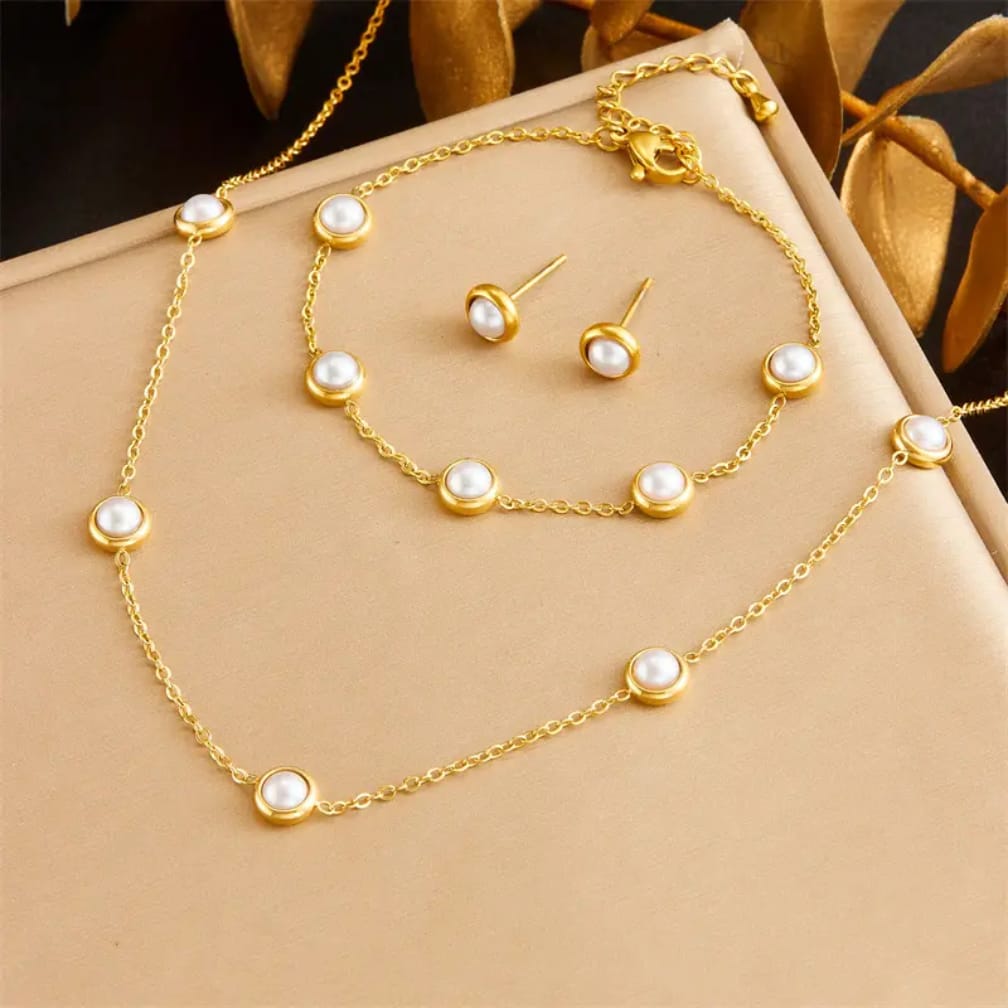 Gold Plated Pearl Jewelry Set