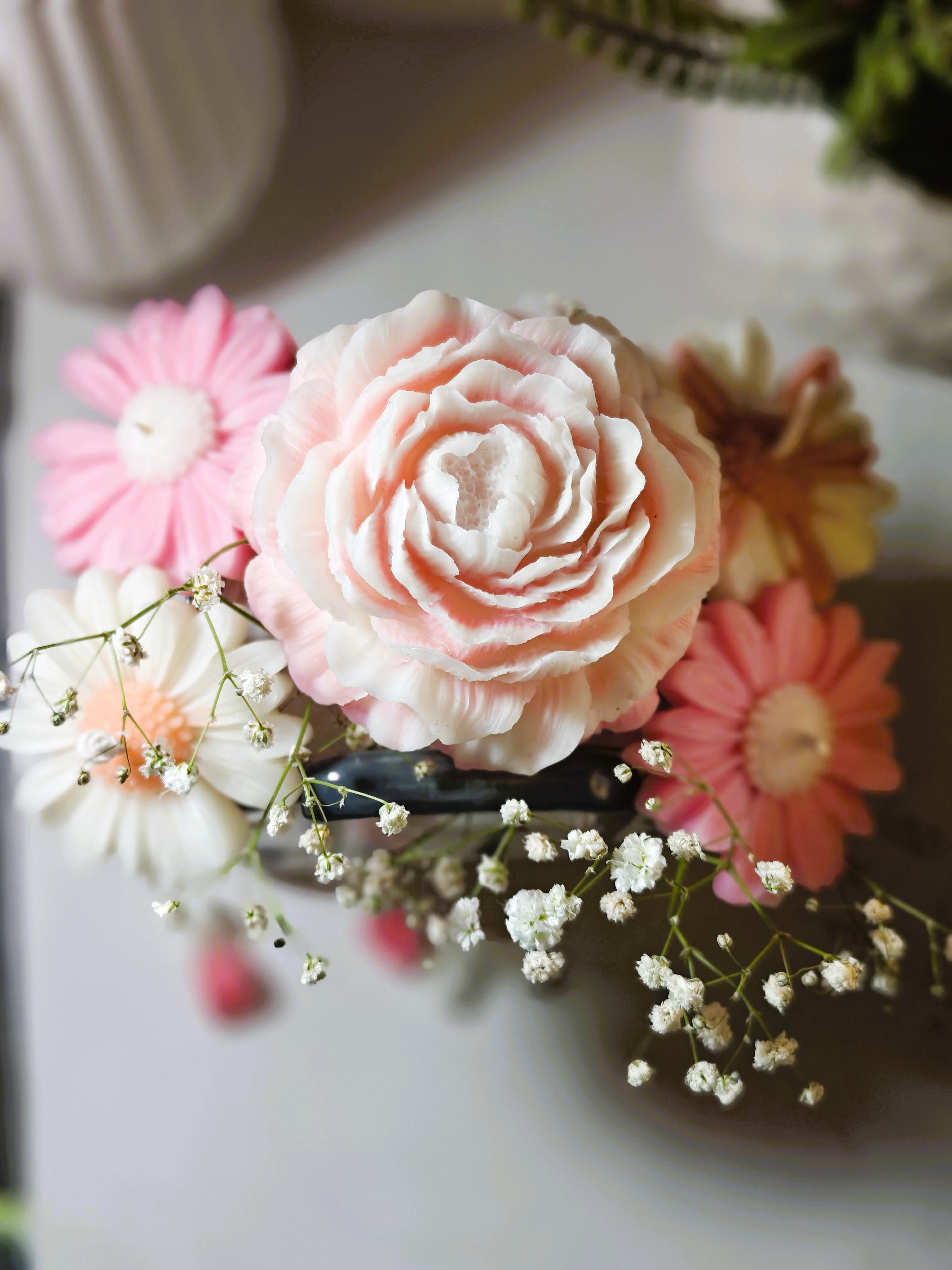 Blush Bloom Floral Arrangement( 7 flowers) in a Unique Ceramic Bag