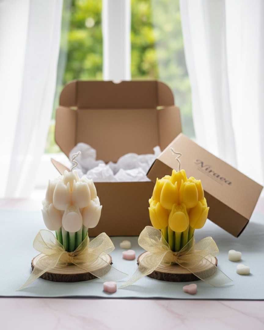 Set of 2 -Tulip Bouquet Love Candles