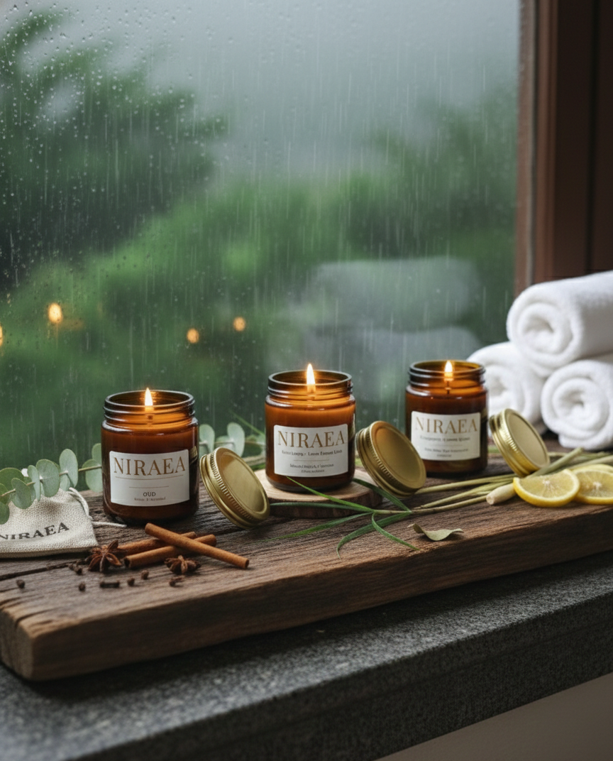 Classic Aromatherapy Essential Set of 3 in Fragrances(200 gm each) - Oud , Lemongrass and Monsoon Vetiver