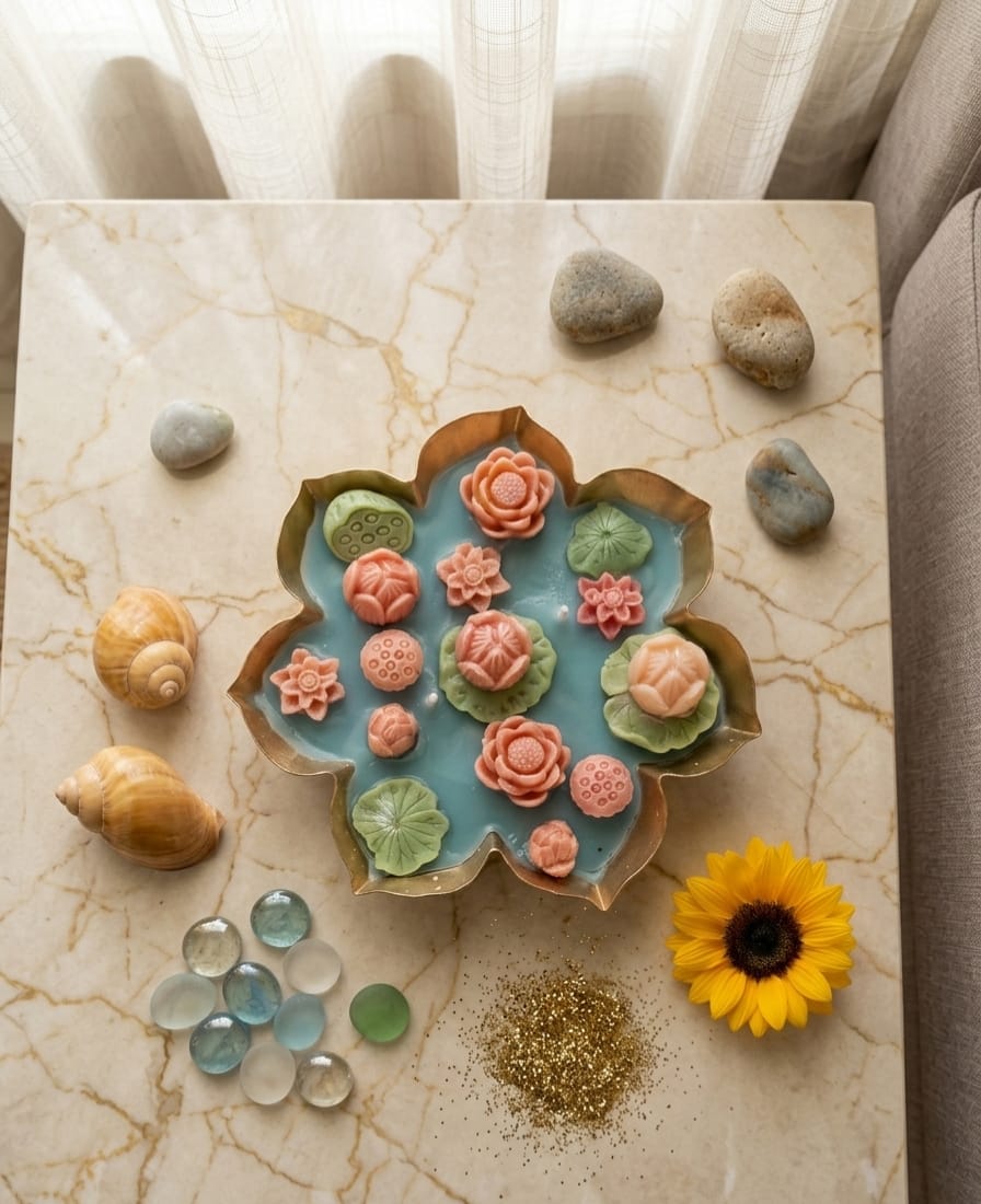 Lotus Pond In Flower Urli Candle (100 gm, 4 inch)