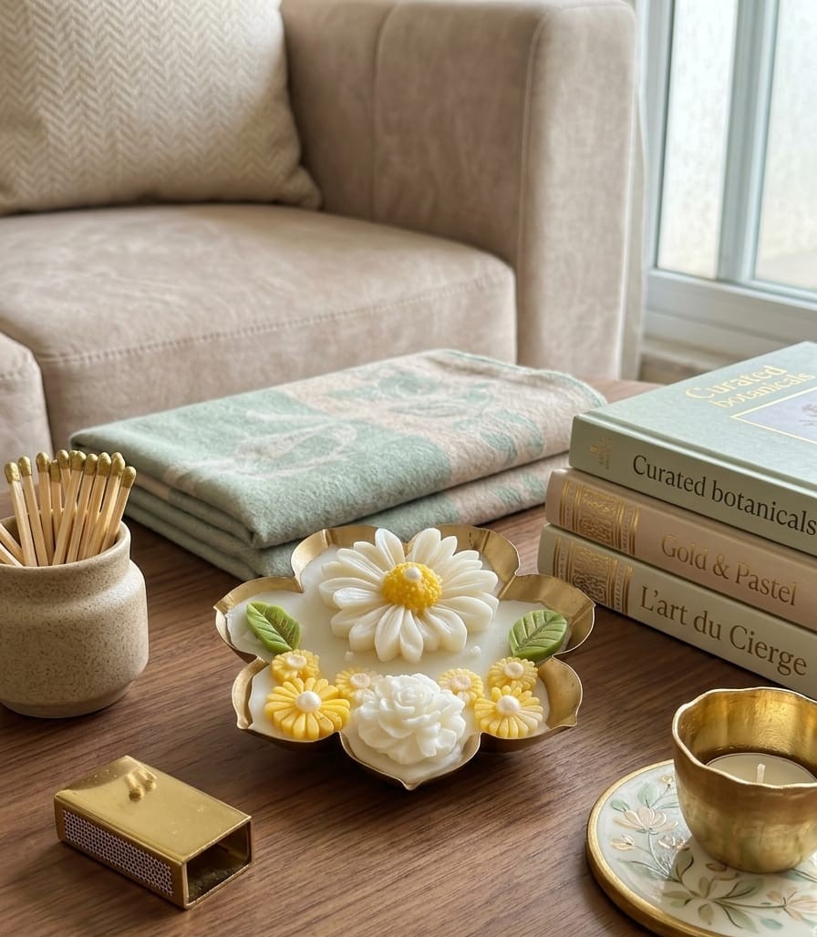 4 inch Urli Home Decor Flower Bowl Candle for Gifting, House Warming , Diwali and Festive Ocassion ( 100gm)