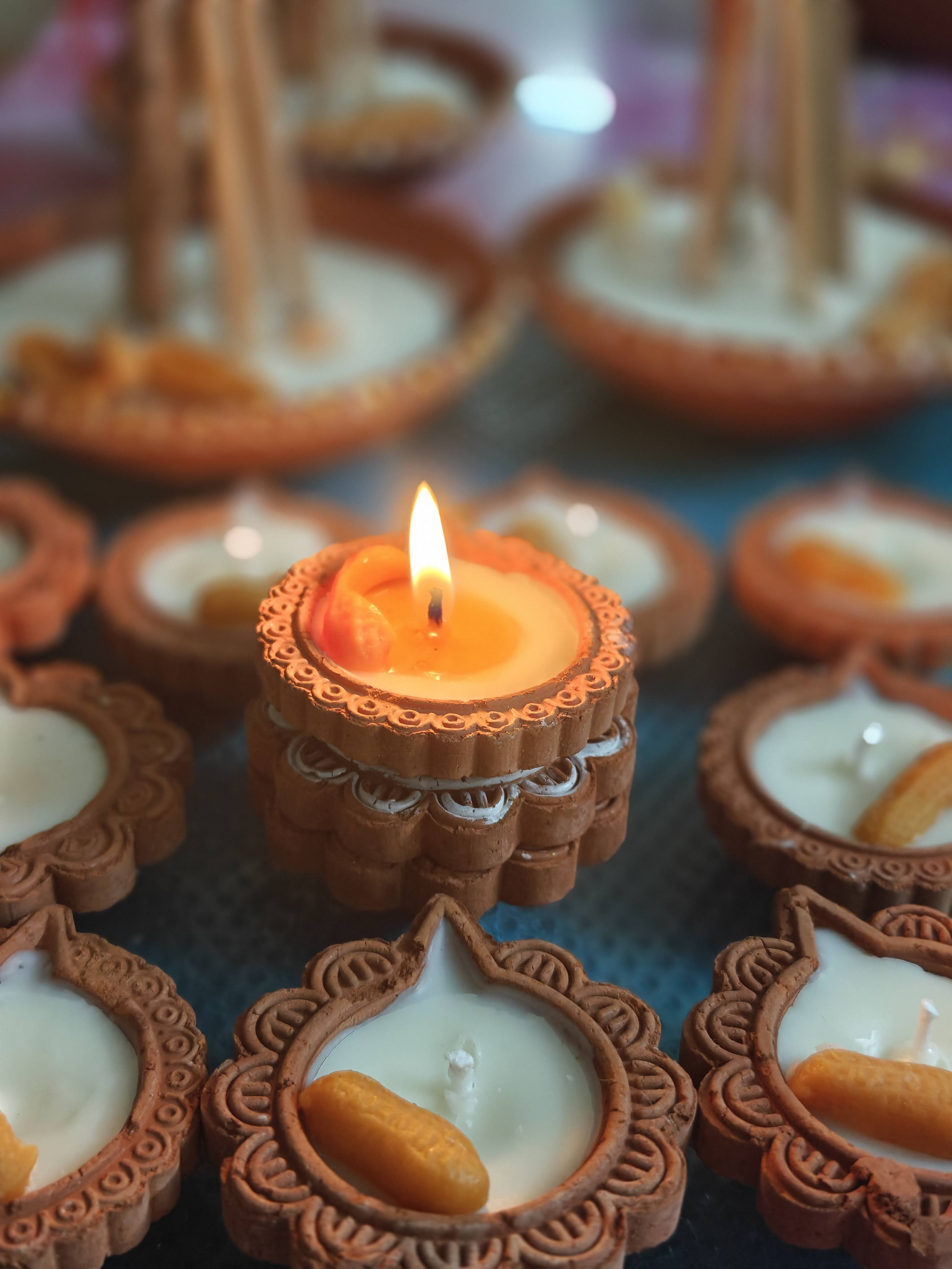 Set of 4 - Eco-friendly Clay Diya Candles
