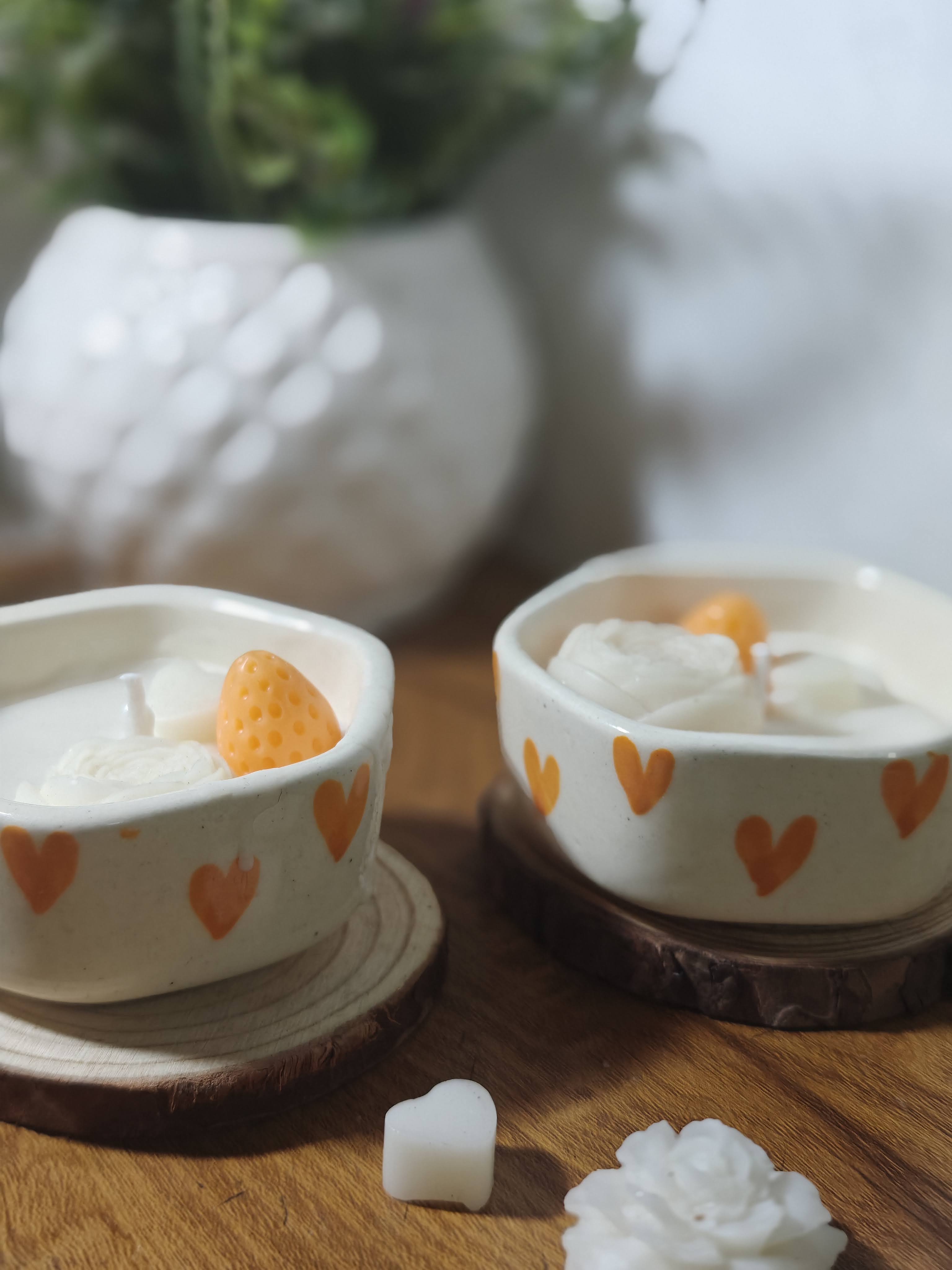 Cute Hearts Ceramic Bowl Candle 