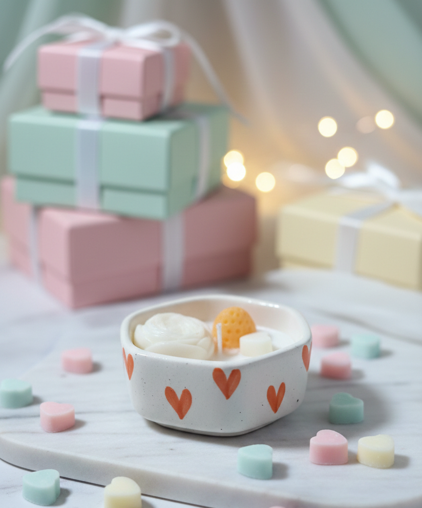 Cute Hearts Ceramic Bowl Candle 