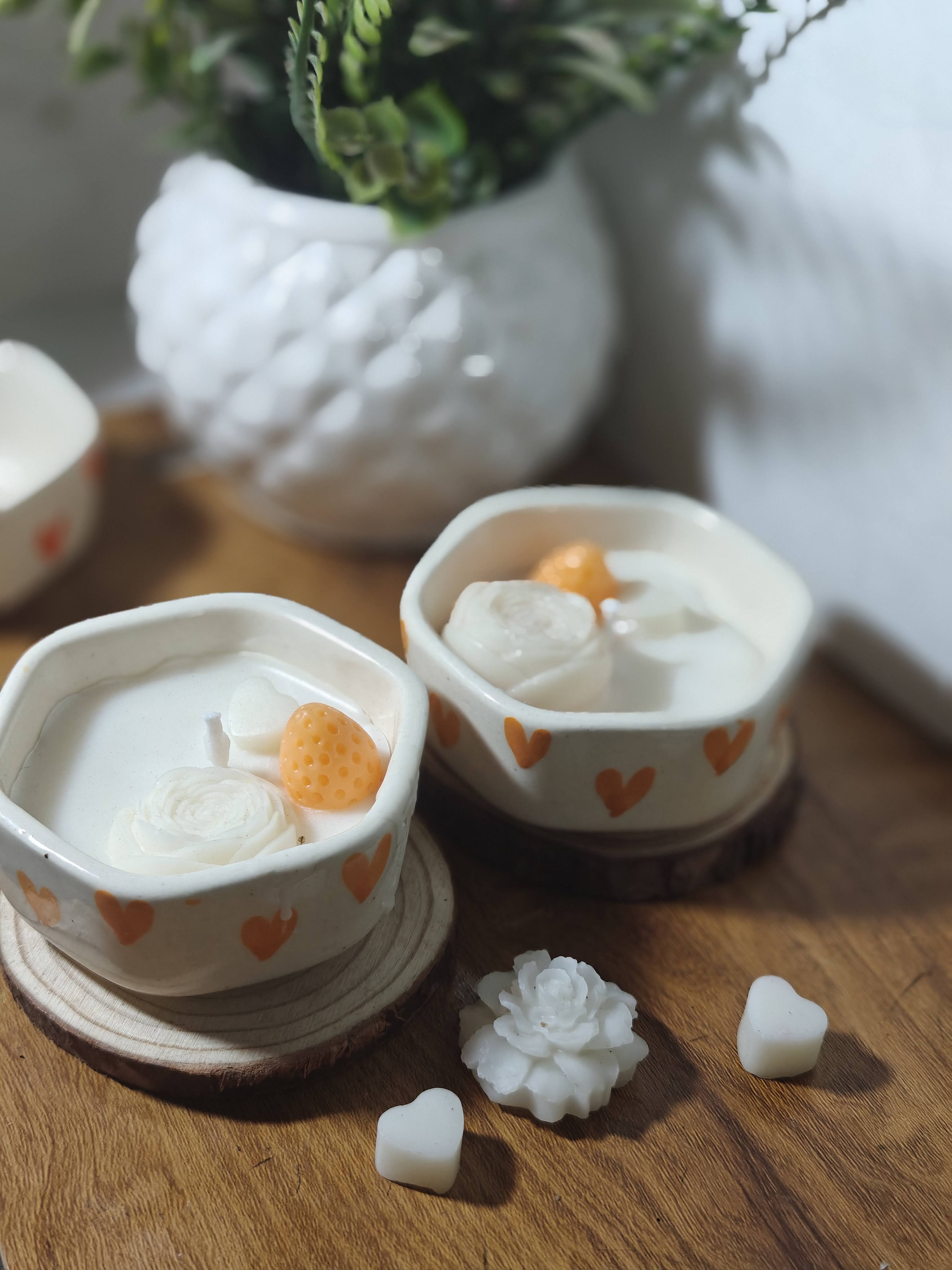 Cute Hearts Ceramic Bowl Candle 