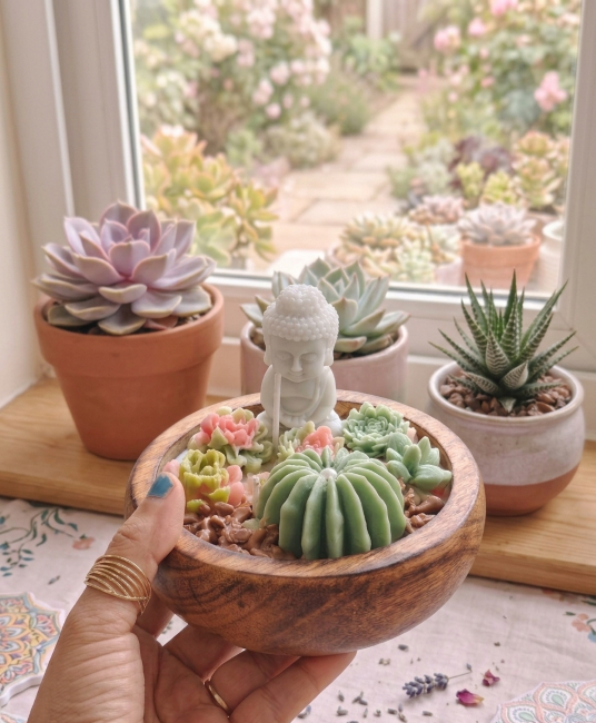 Handcrafted Little Buddha Zen Garden Succulent Candle | Natural Soy Wax - Aesthetic Home Decor Gift