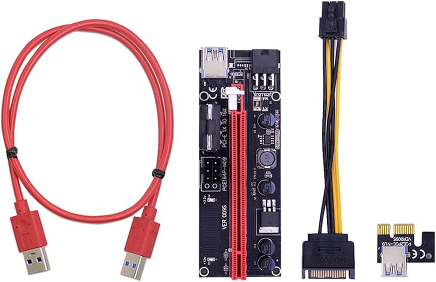 PCI-E Riser Card 009S PCI Express 1X to 16X Extender 1M 0.6M USB 3.0 Cable 6Pin 4Pin Power Compatible with Video Card