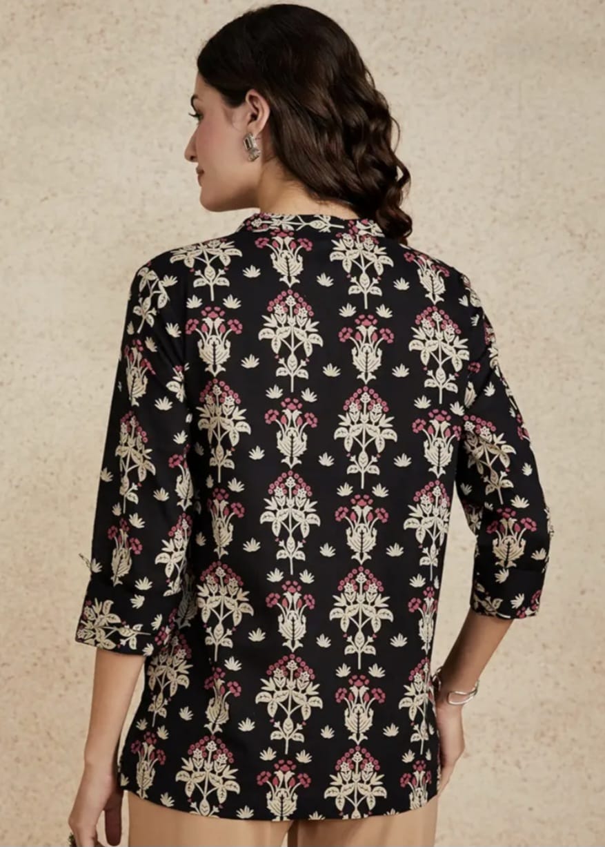 Black Printed Cotton Kurti
