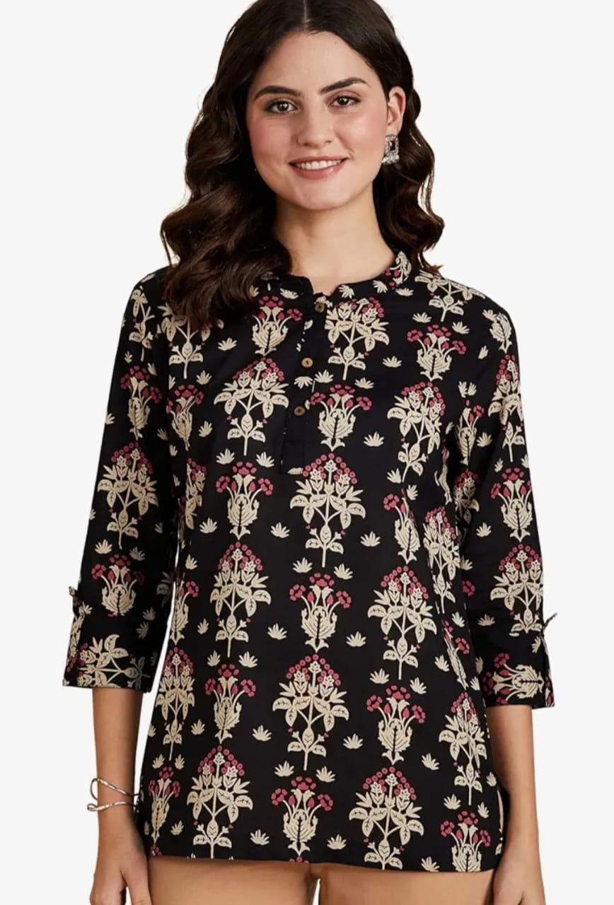 Black Printed Cotton Kurti