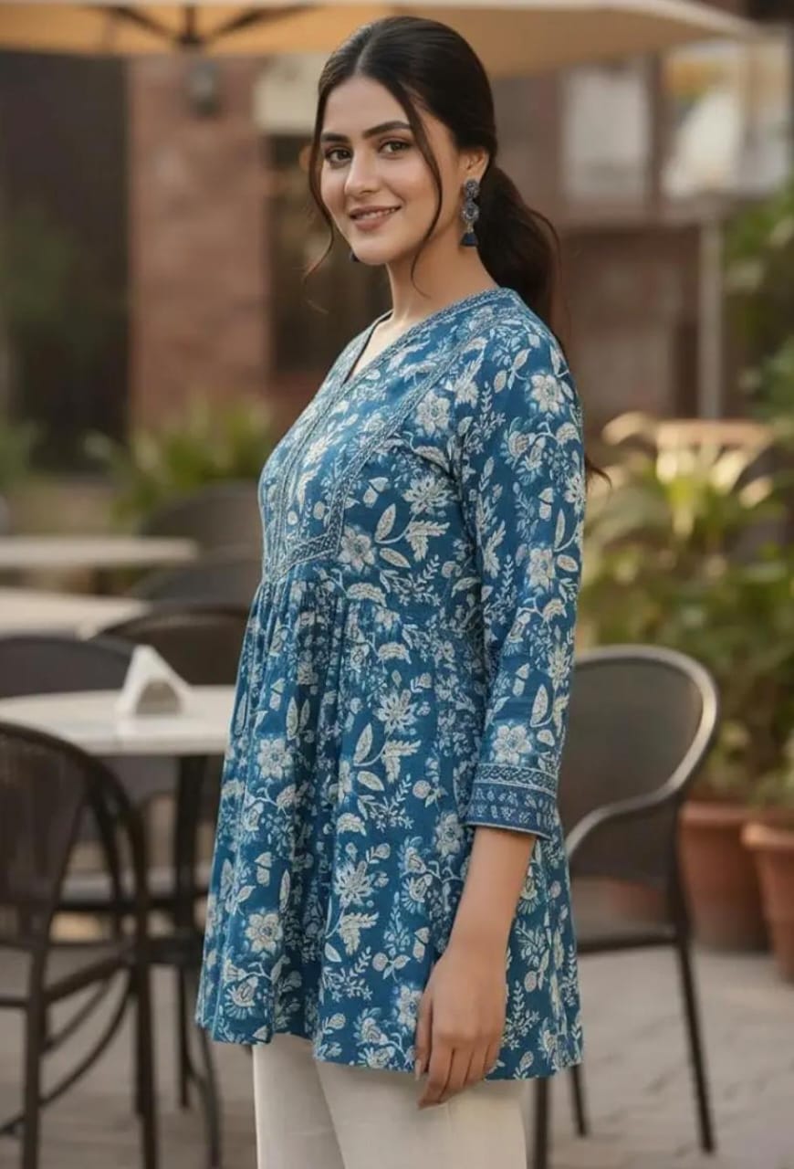 Blue Floral Printed Tunic
