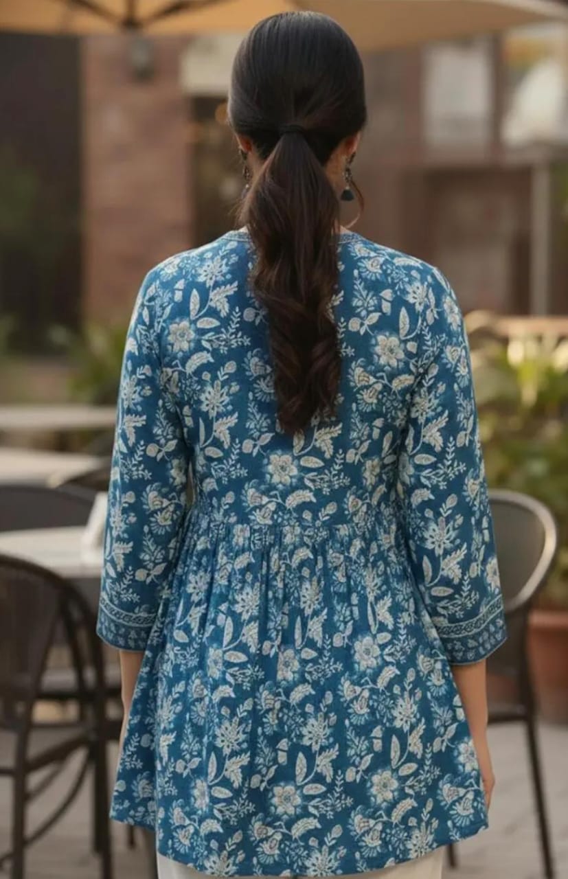 Blue Floral Printed Tunic