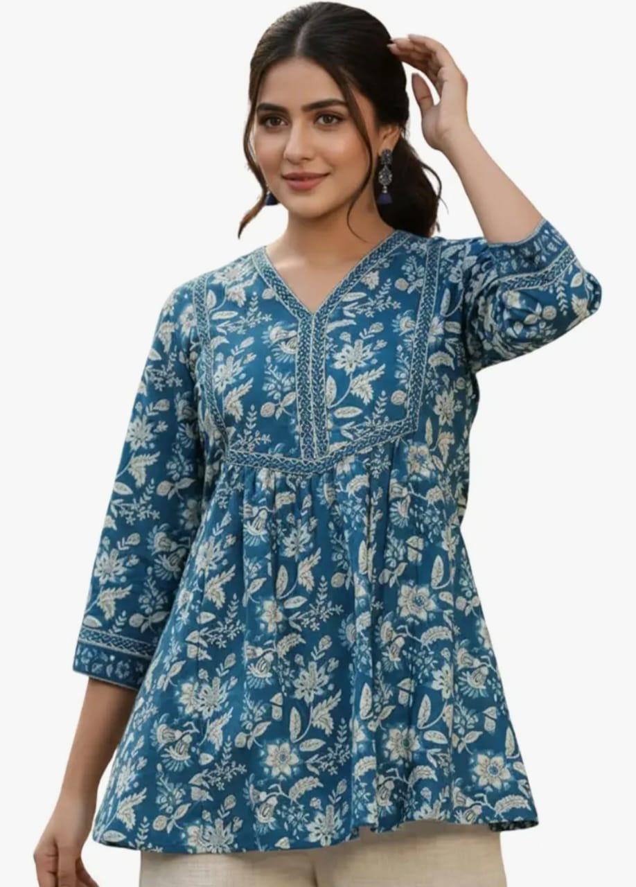 Blue Floral Printed Tunic