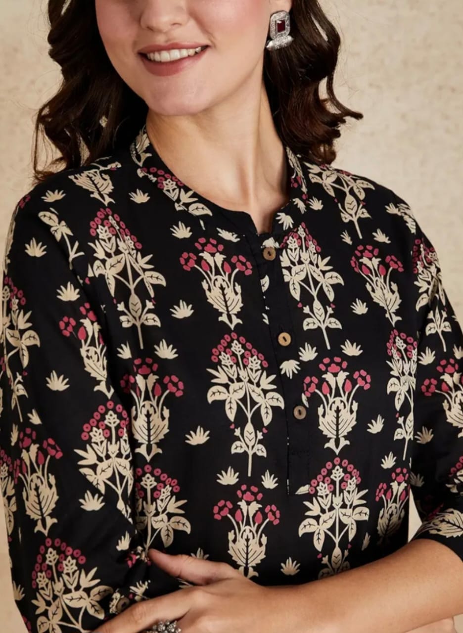 Black Printed Cotton Kurti