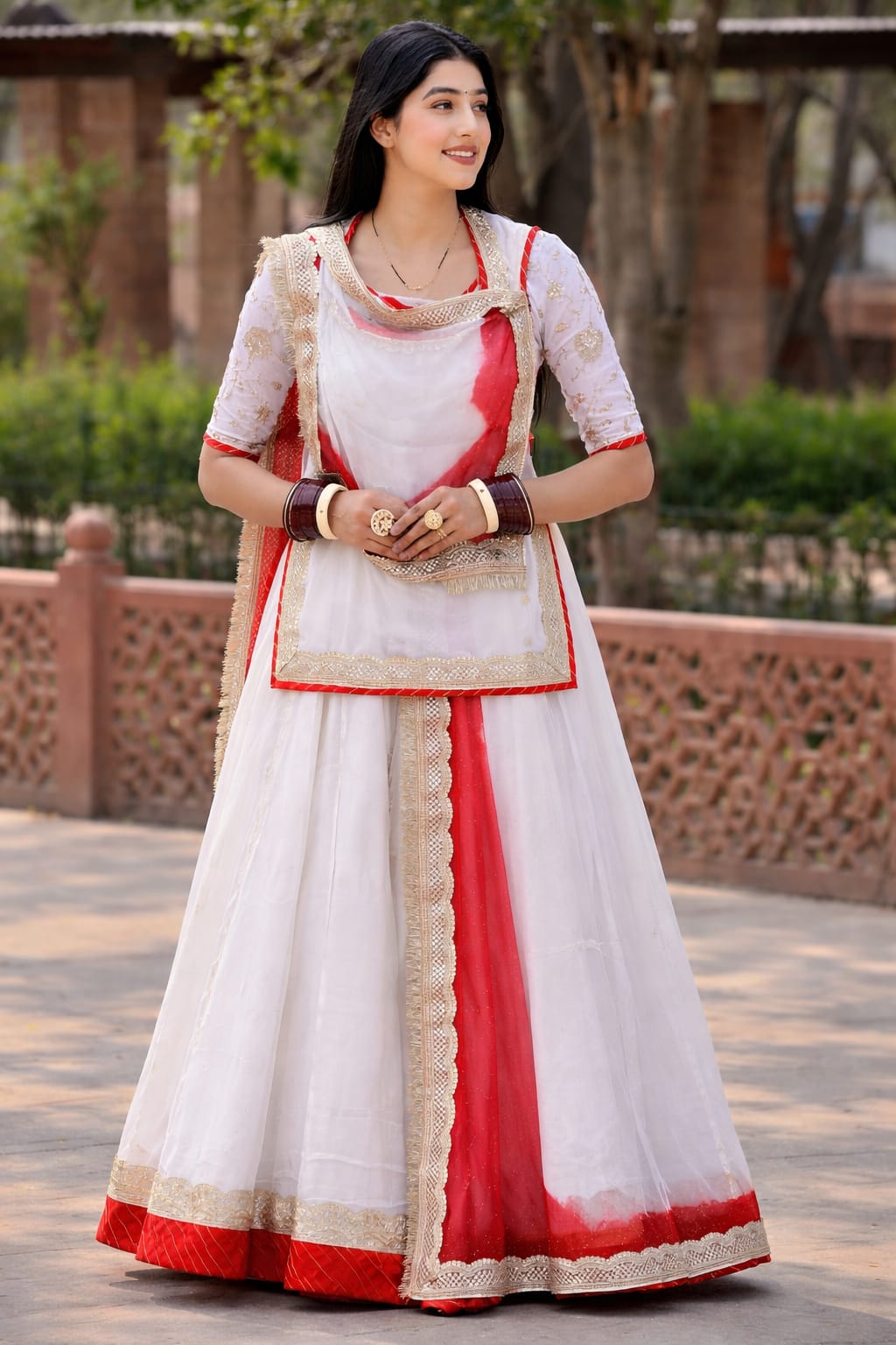 Traditional White & Red poshak