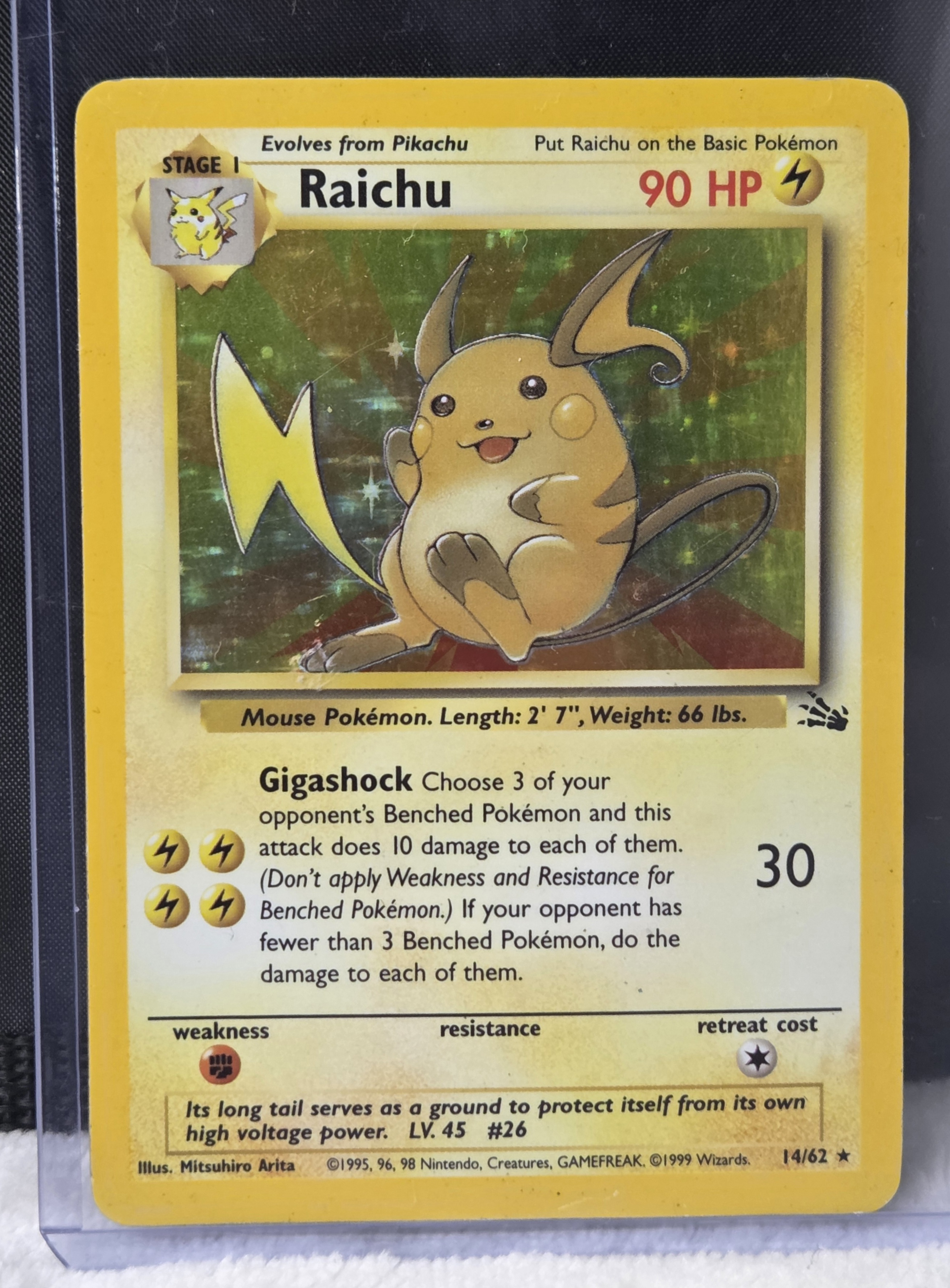 Vintage Pokémon TCG Raichu Fossil Set 14/62 Rare Holo Card LP