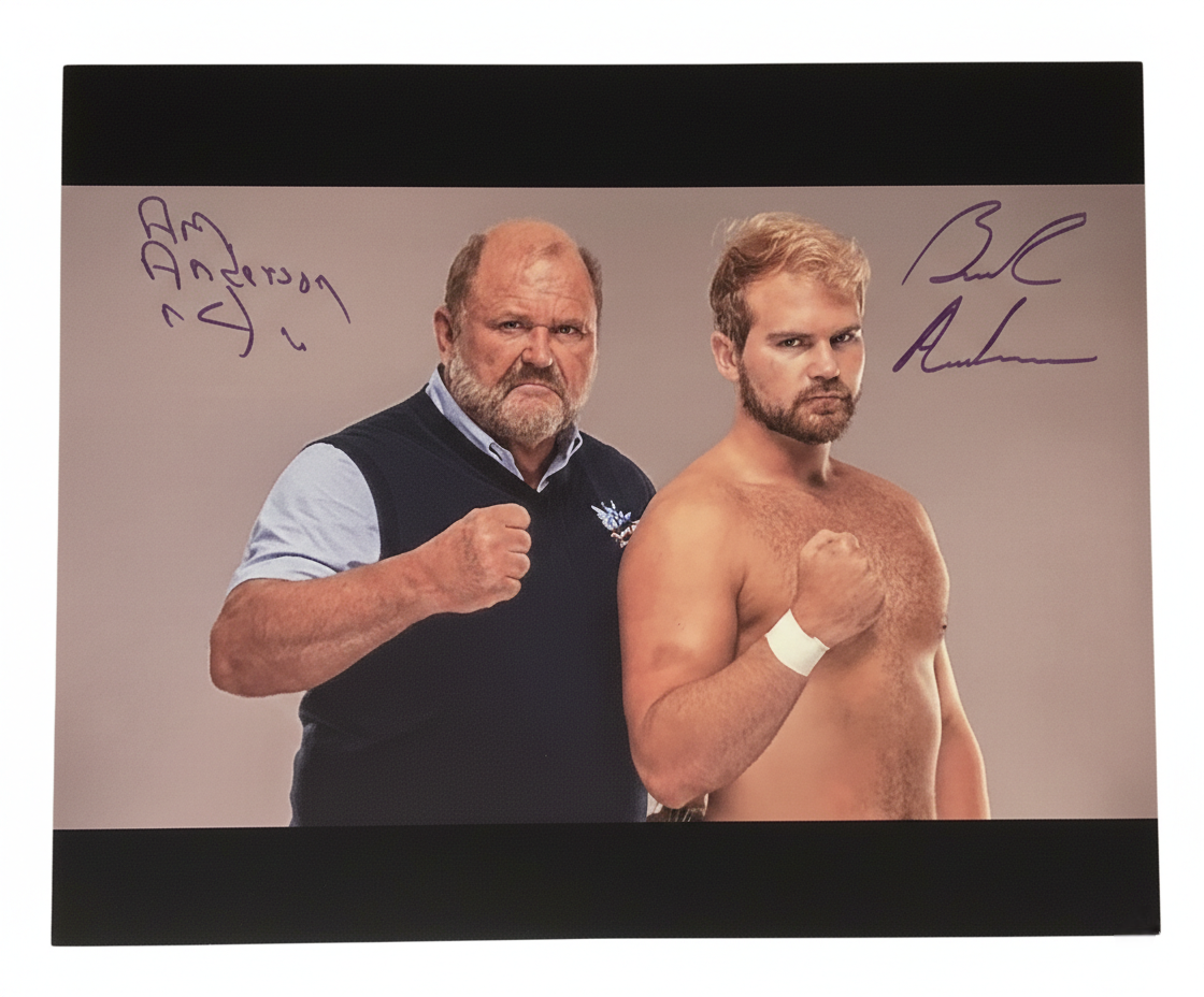 Arn & Brock Anderson Autographed Wrestling 8x10