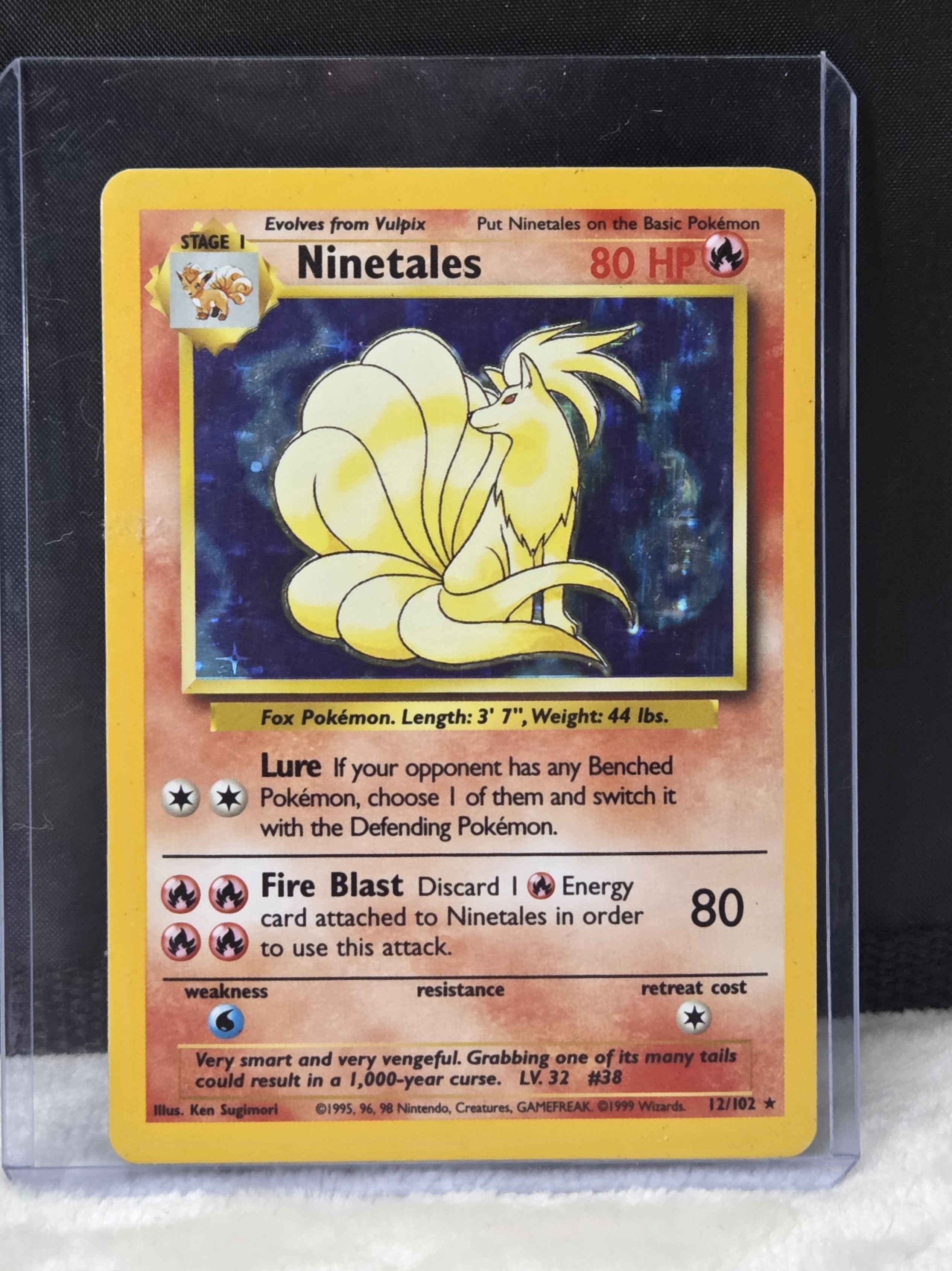 Vintage Pokémon TCG Ninetales Holo Rare Unlimited 12/102 Card LP