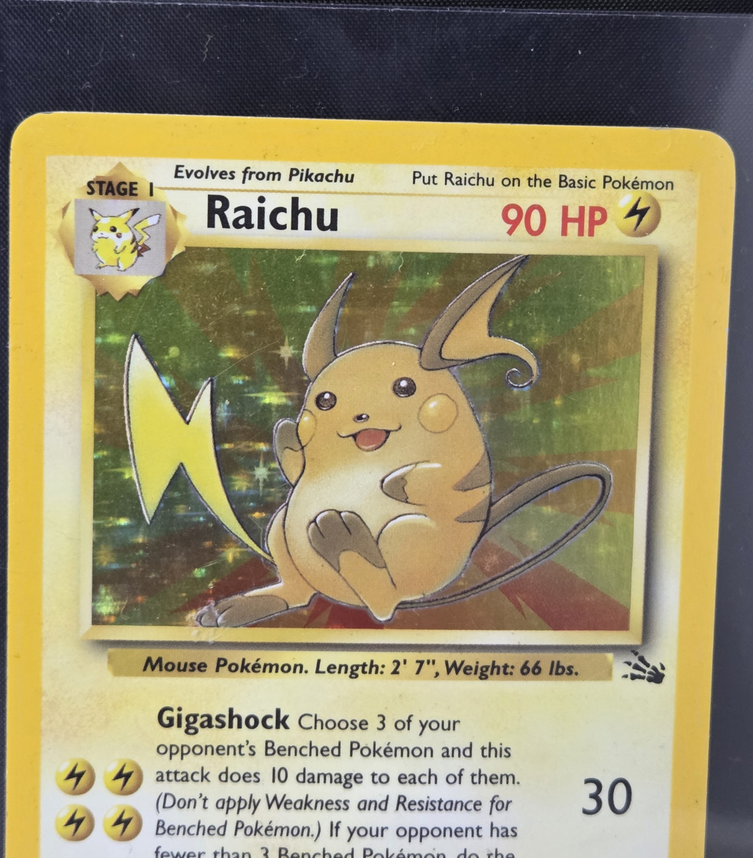Vintage Pokémon TCG Raichu Fossil Set 14/62 Rare Holo Card LP