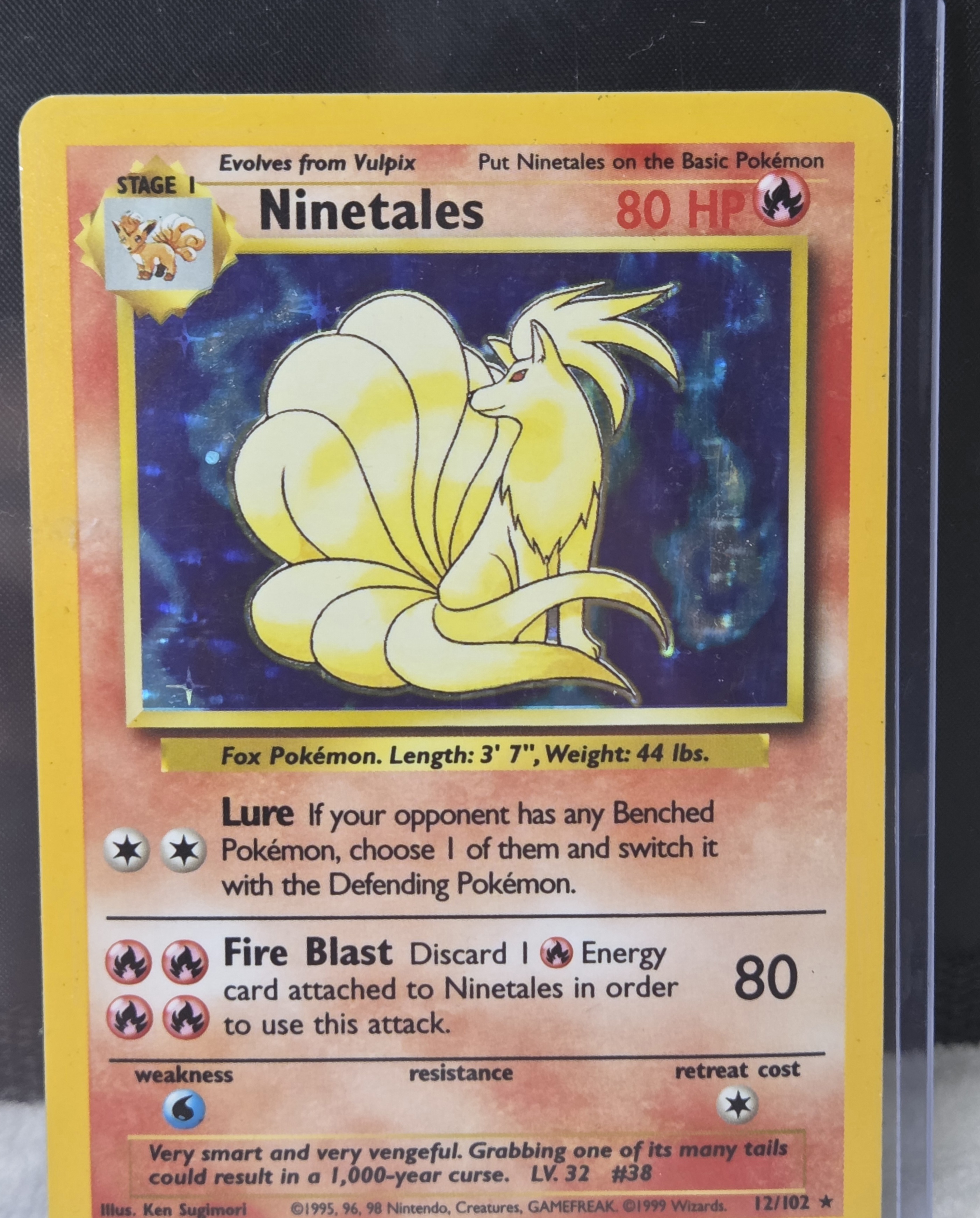 Vintage Pokémon TCG Ninetales Holo Rare Unlimited 12/102 Card LP