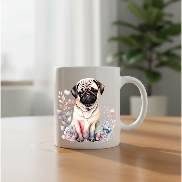 Cute Pug Floral Mug