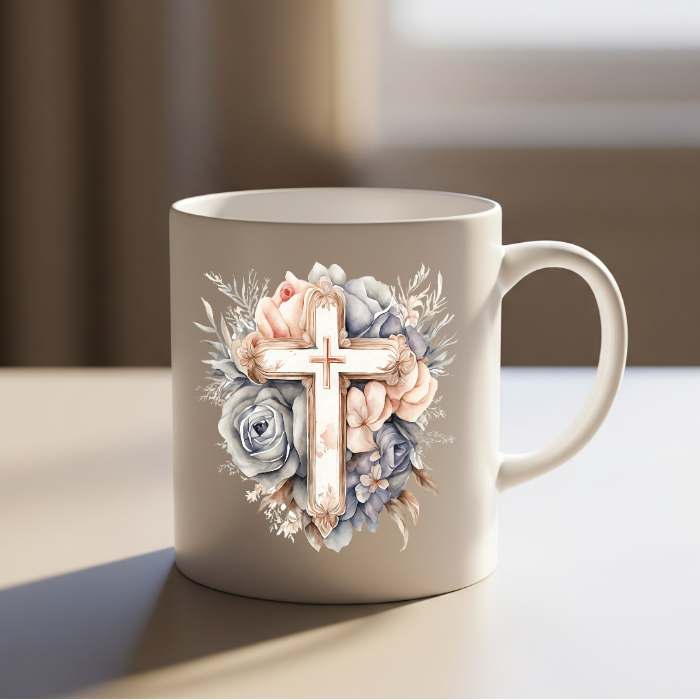 Floral Cross Ceramic Mug