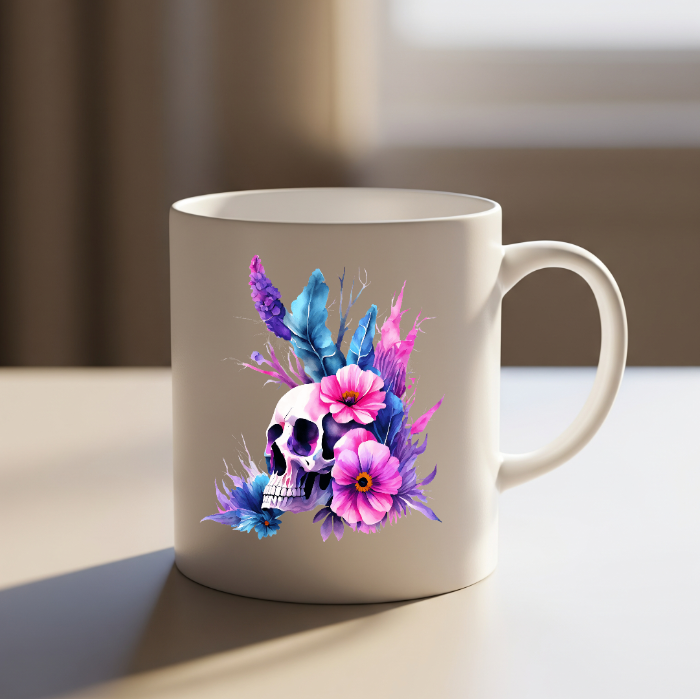 Skull & Floral Ceramic Mug