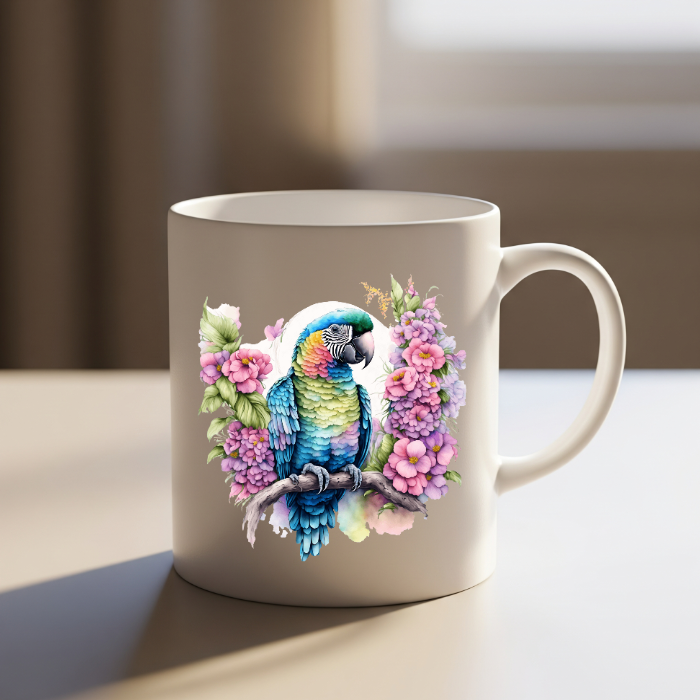 Parrot & Floral Ceramic Mug