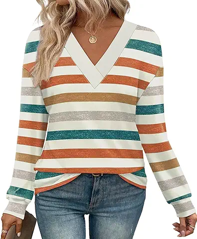 Striped V-Neck Long Sleeve Top