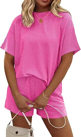 Women's Pink Ribbed Lounge Set